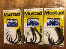 Load image into Gallery viewer, 3 Packs of Mustad 10827NPBLN Hoodlum Live Bait 4x Super Strong Fishing Hooks
