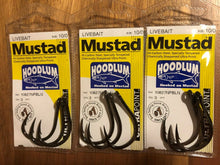 Load image into Gallery viewer, 3 Packs of Mustad 10827NPBLN Hoodlum Live Bait 4x Super Strong Fishing Hooks