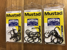 Load image into Gallery viewer, 3 Packs of Mustad 10827NPBLN Hoodlum Live Bait 4x Super Strong Fishing Hooks