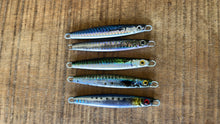 Load image into Gallery viewer, 5 x 40g Tight Lines Reel-Bait-Fish 3D Painted Holographic Slugs or Micro Jigs - Tailor, Salmon, Tuna, Spotty, School Mackerel and More Predatory Gamefish