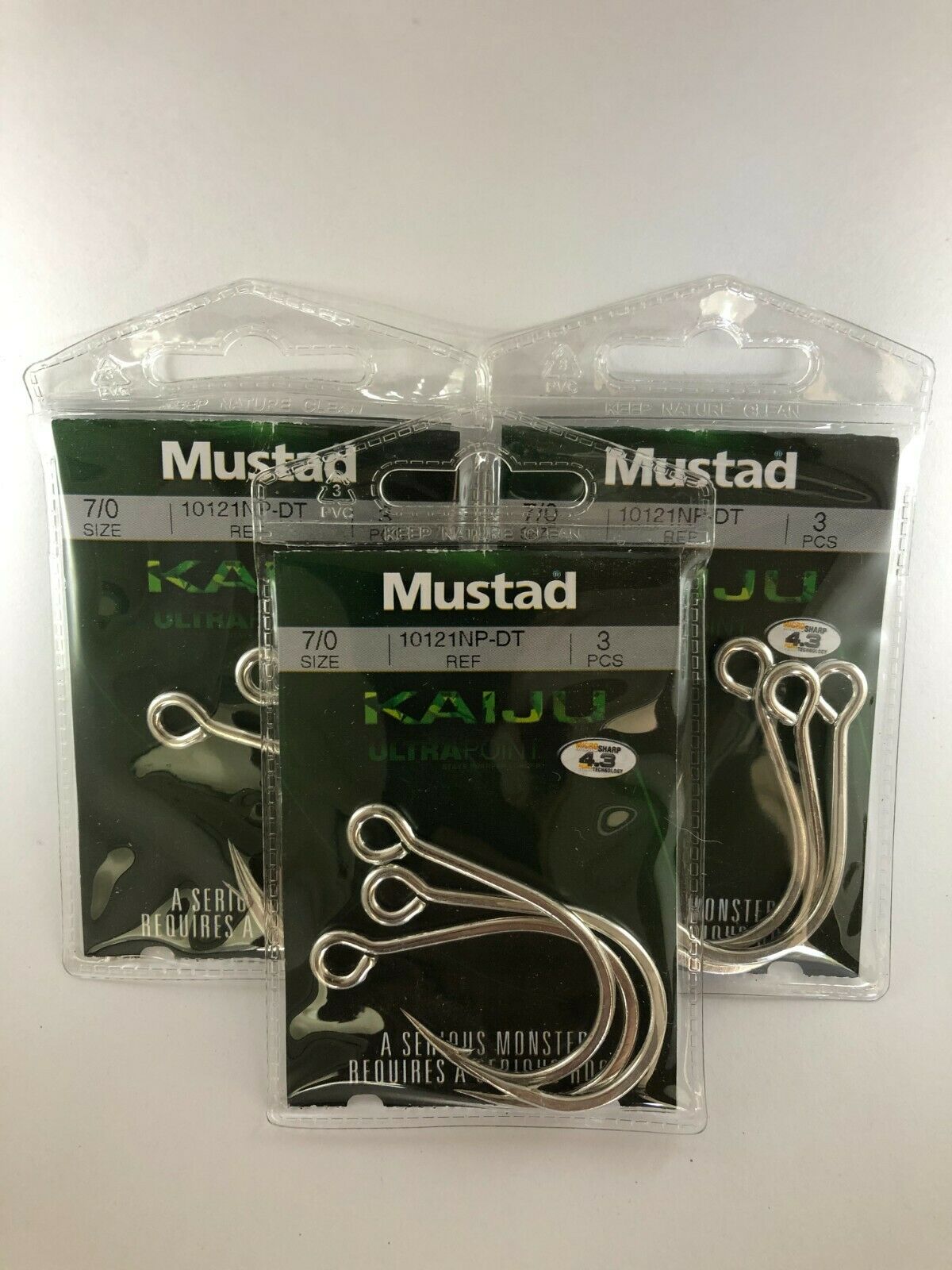 Mustad Hooks 10121NPDT Kaiju In-Line Single Fishing Hooks 7x Strong Hook- 3 pack