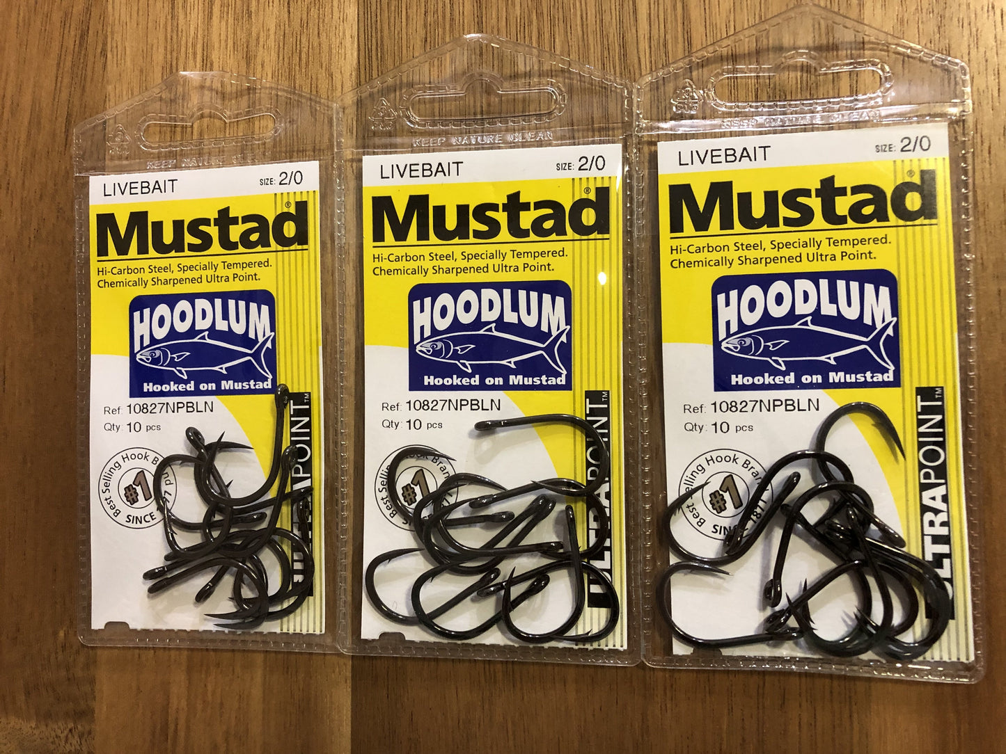 Mustad 10827NPBLN Hoodlum Live Bait 4x Super Strong Fishing Hooks - 3 pack