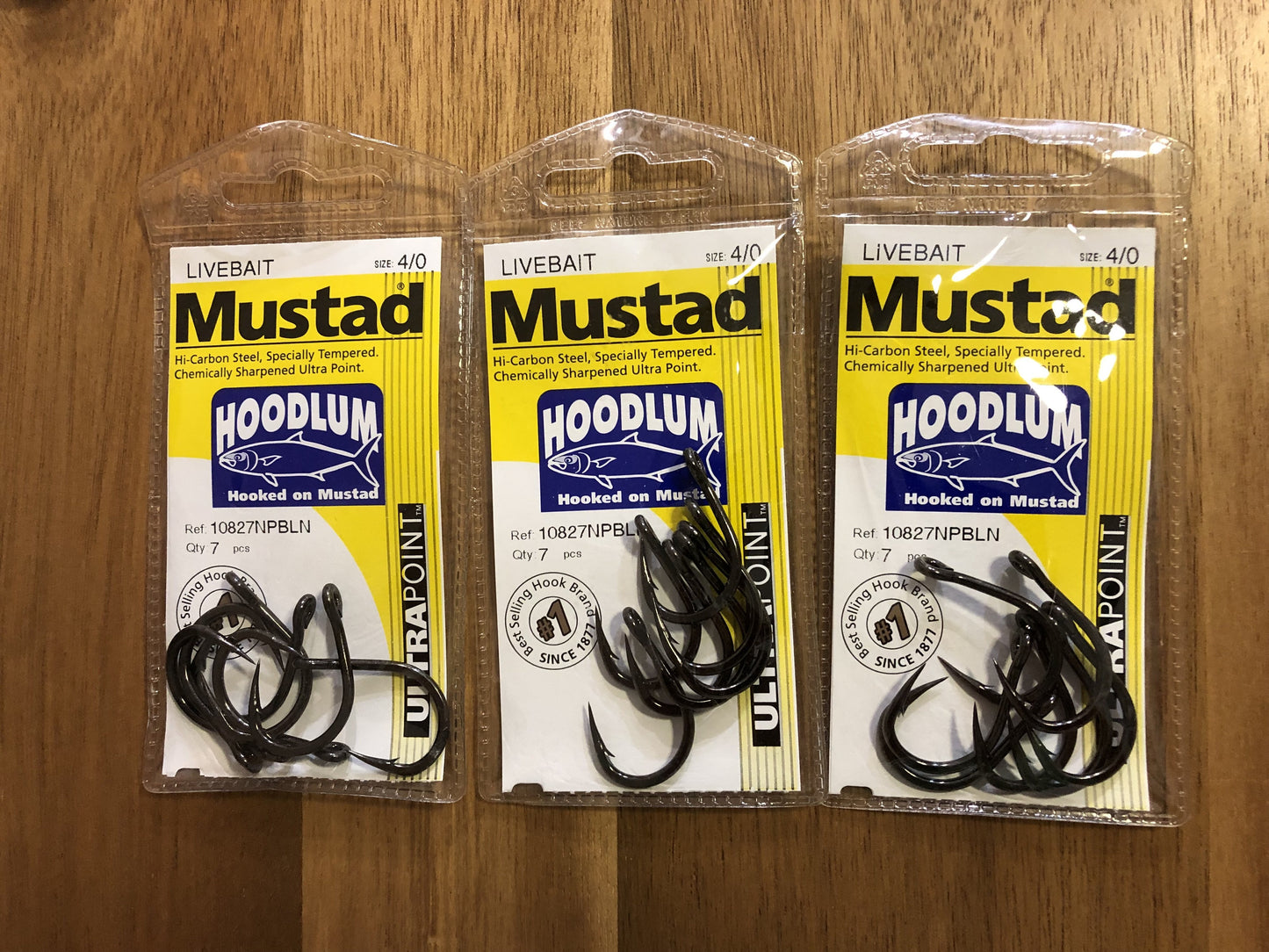 Mustad 10827NPBLN Hoodlum Live Bait 4x Super Strong Fishing Hooks - 3 pack