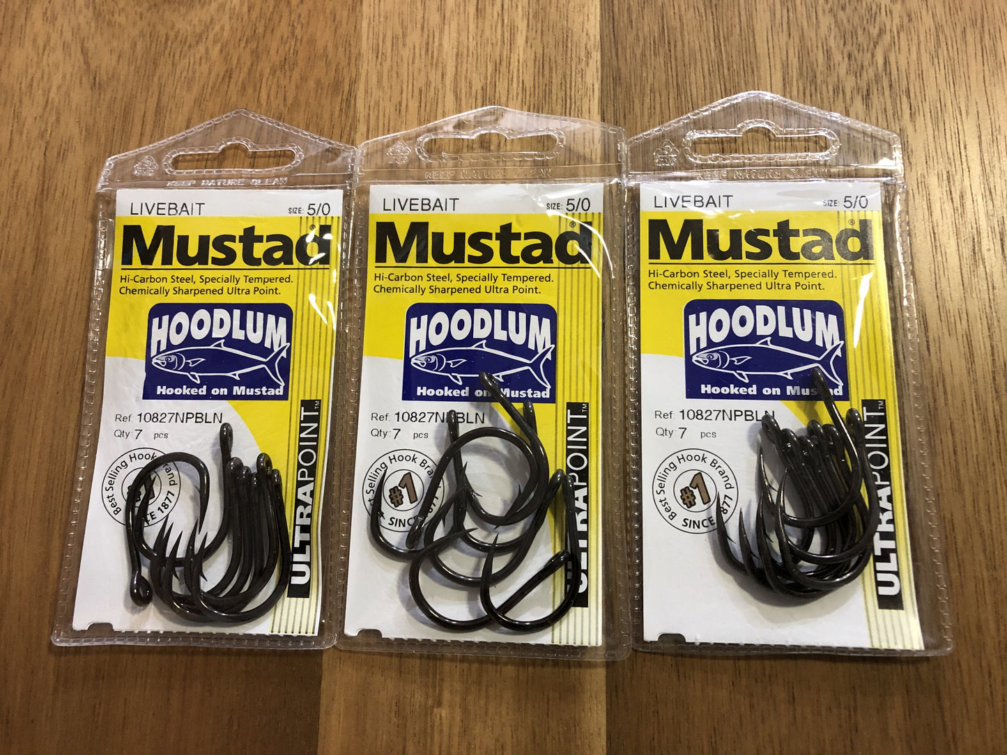 Mustad 10827NPBLN Hoodlum Live Bait 4x Super Strong Fishing Hooks - 3 pack