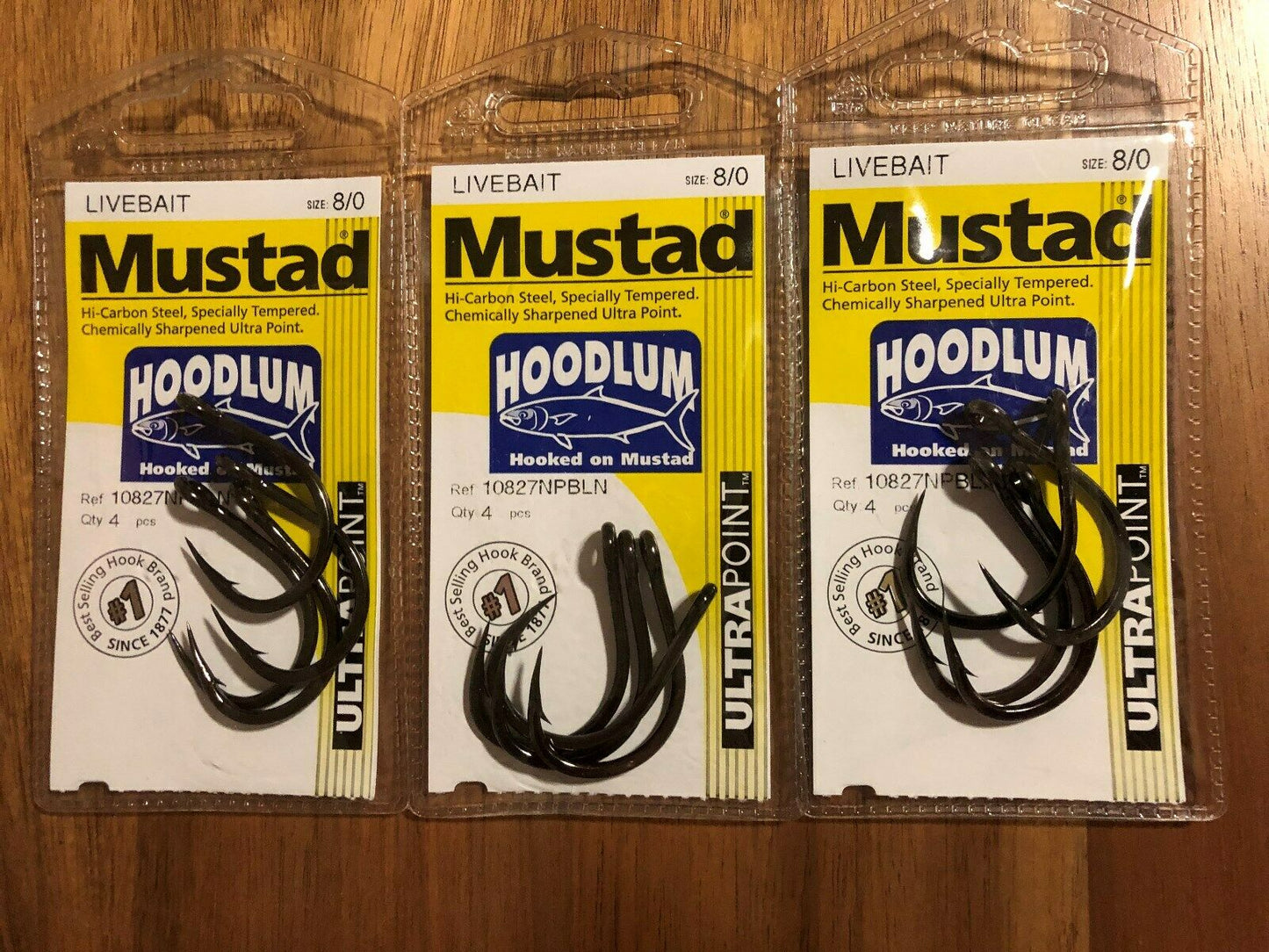 Mustad 10827NPBLN Hoodlum Live Bait 4x Super Strong Fishing Hooks - 3 pack