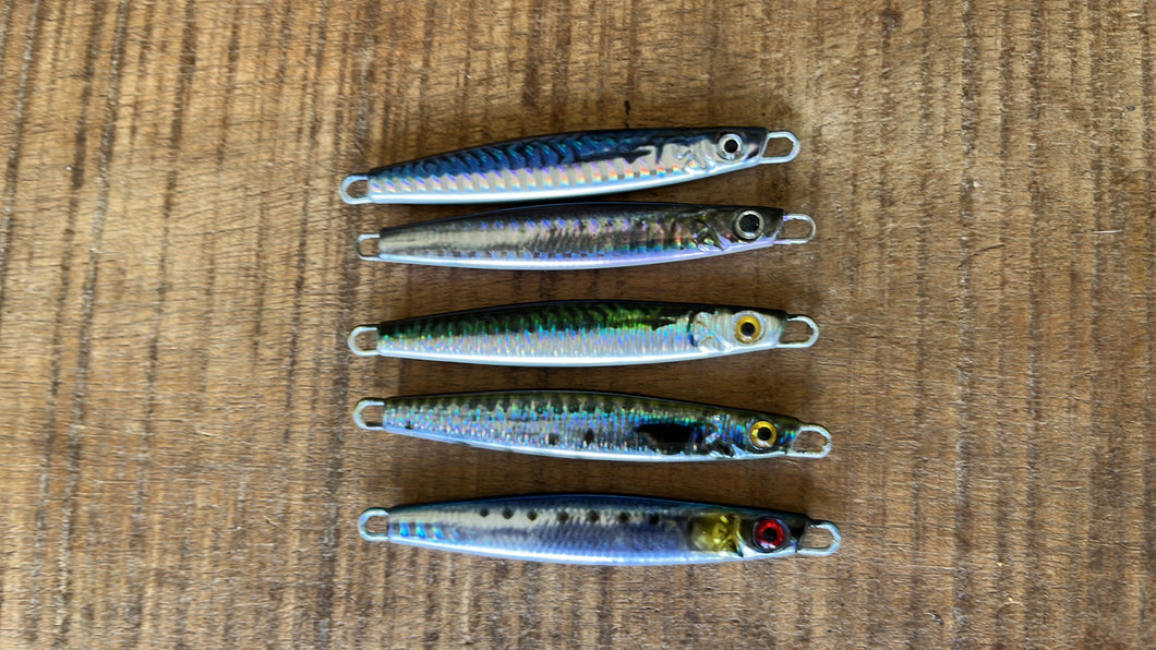 5 x 40g Tight Lines Reel-Bait-Fish 3D Painted Holographic Slugs or Micro Jigs - Tailor, Salmon, Tuna, Spotty, School Mackerel and More Predatory Gamefish
