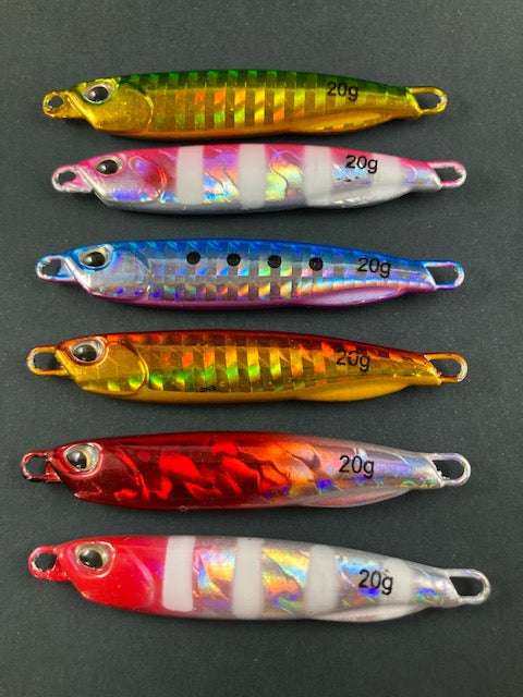 Micro Jigs 60g, 40g,30g, 25g, 20g, 15g, 10g - catch Kingfish, Mackeral, Samson Fish, Amberjack, Snapper, Pearl perch, Dhufish