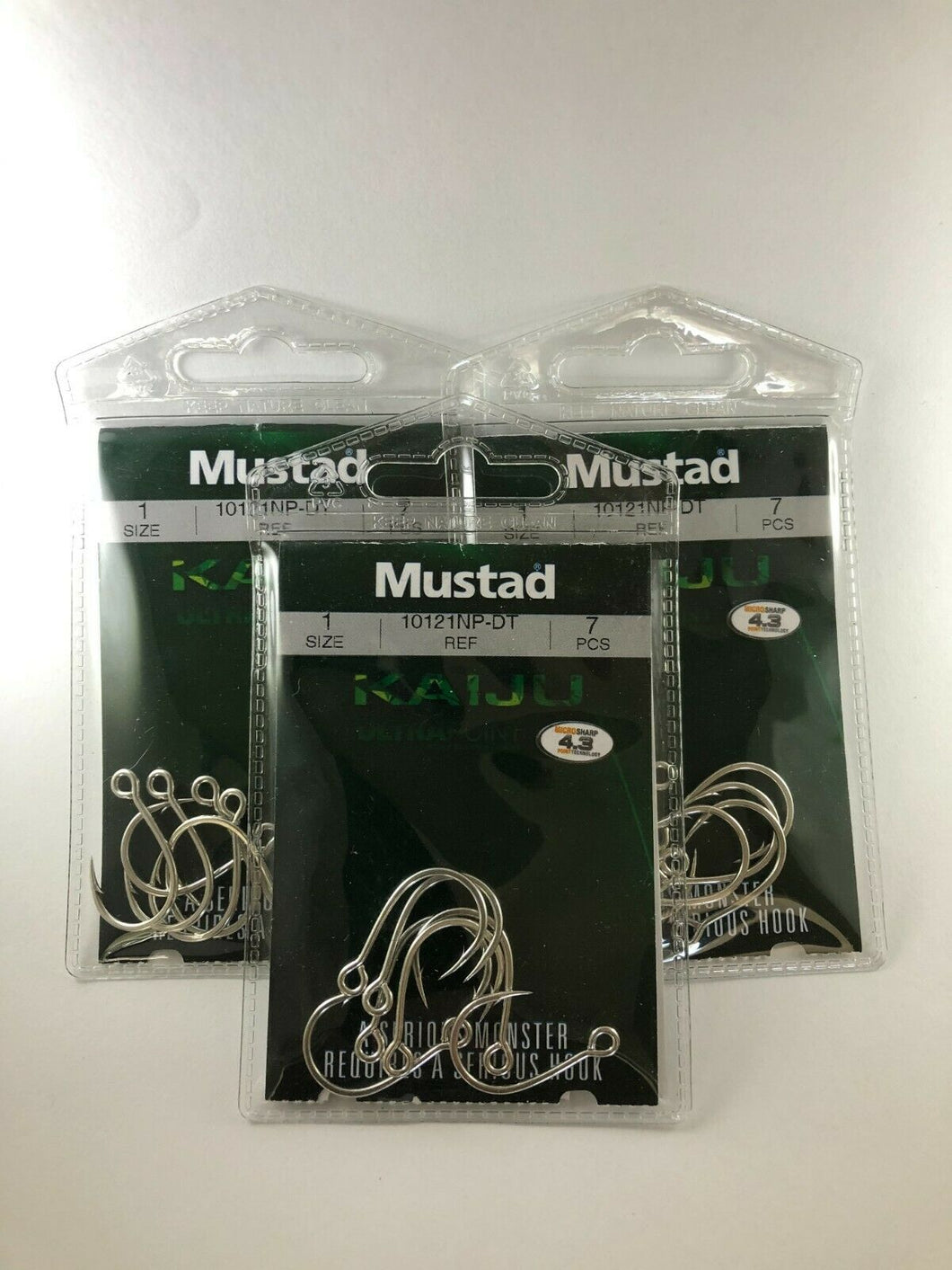 3x Packets Mustad 10121NPDT Kaiju In-Line Single Fishing Hooks 7x Strong Hook