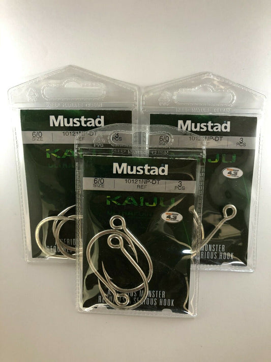 Mustad Hooks 10121NPDT Kaiju In-Line Single Fishing Hooks 7x Strong Hook- 3 pack