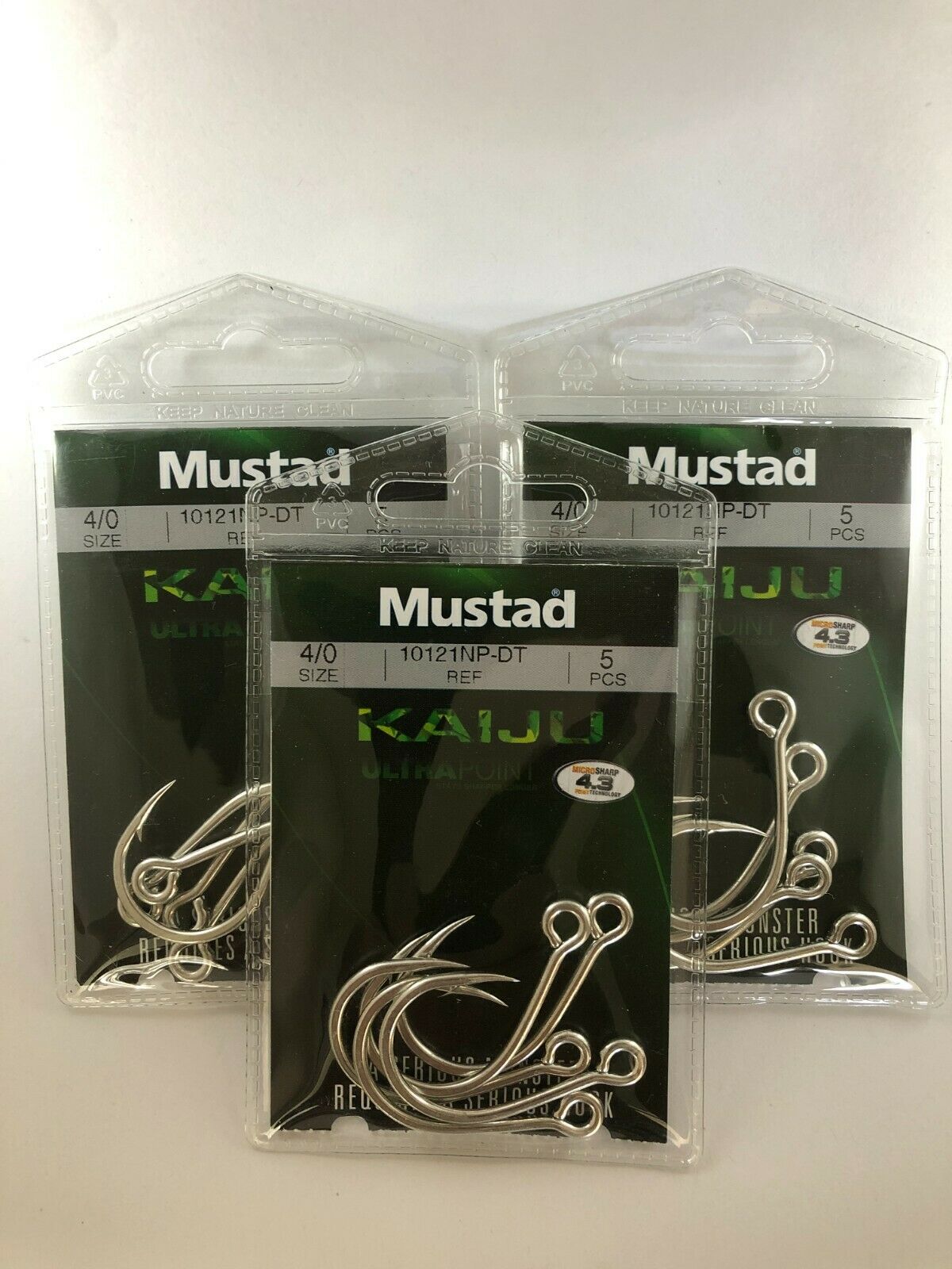 3x Packets Mustad 10121NPDT Kaiju In-Line Single Fishing Hooks 7x